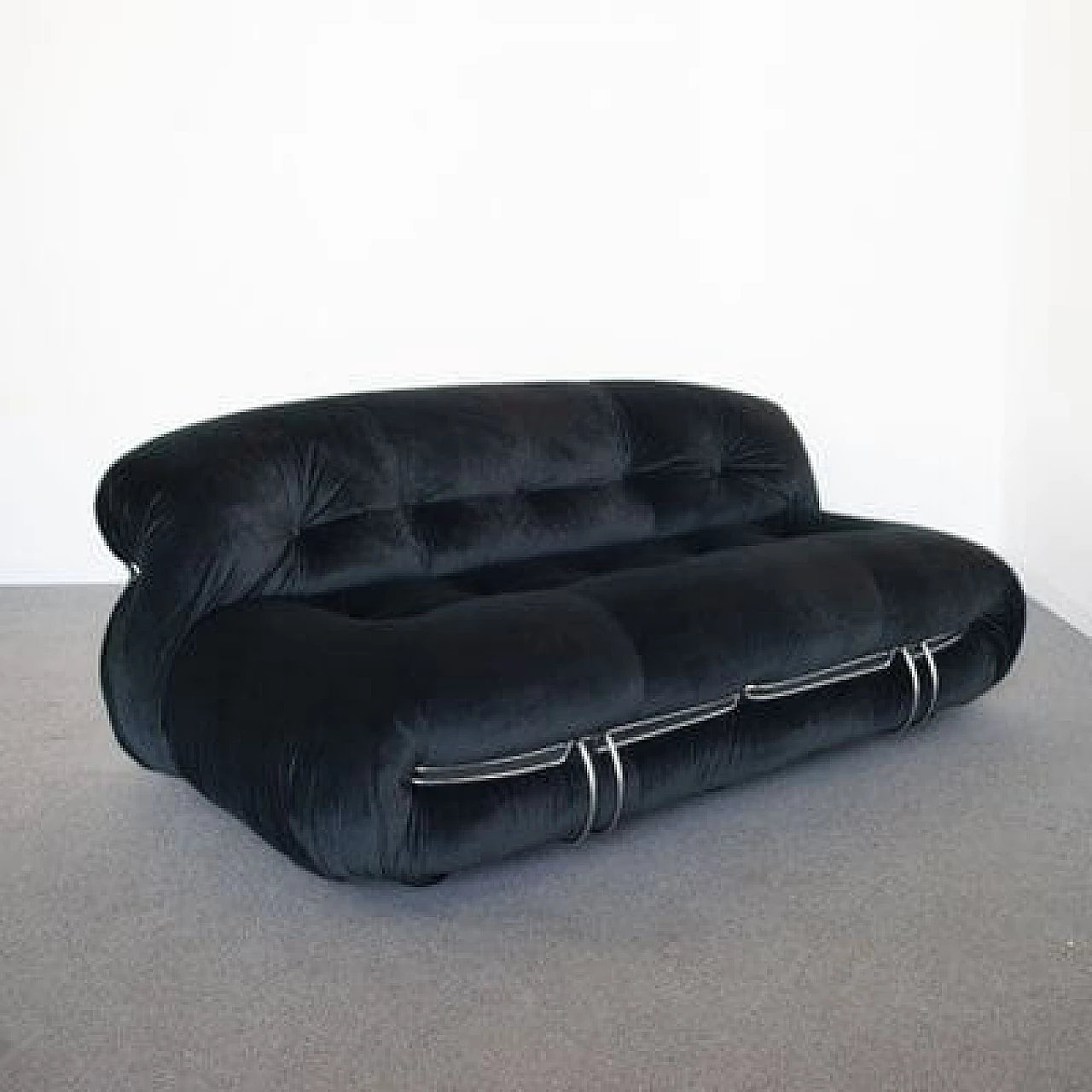 Soriana sofa in black velvet by Afra and Tobia Scarpa for Cassina, 1970s 7