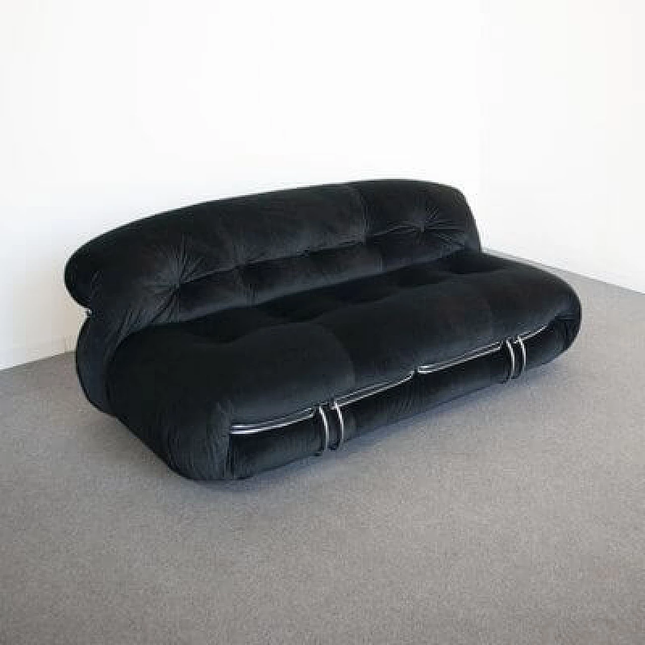 Soriana sofa in black velvet by Afra and Tobia Scarpa for Cassina, 1970s 8