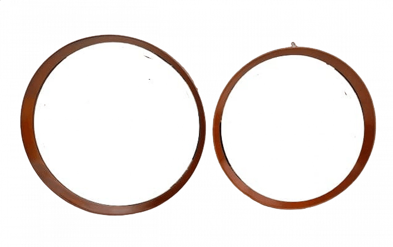 Coppia di specchi rotondi in teak, anni '50 7