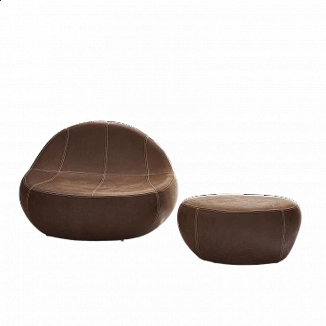 Baby Flirtstone armchair and pouf in brown leather by spHaus