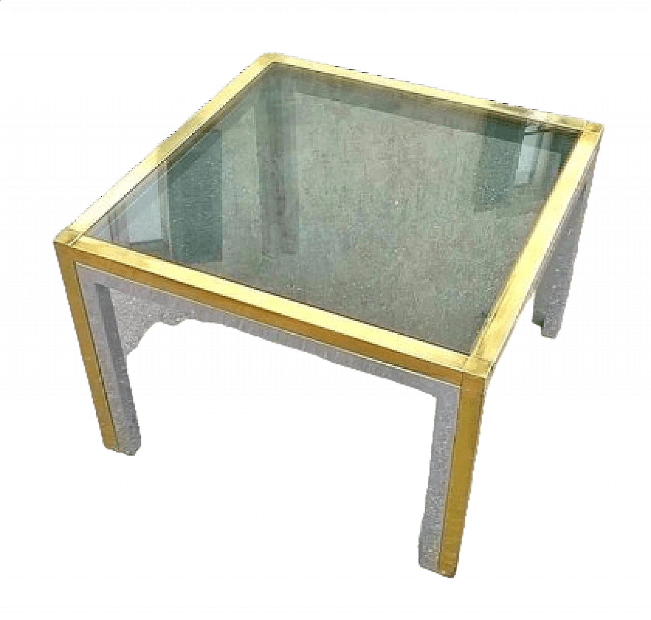 Square side table in two-tone brass and smoked glass, 1960s 4