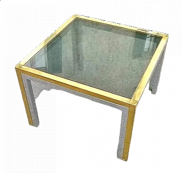 Tavolino quadrato in ottone bicolore e vetro fumé, anni '60