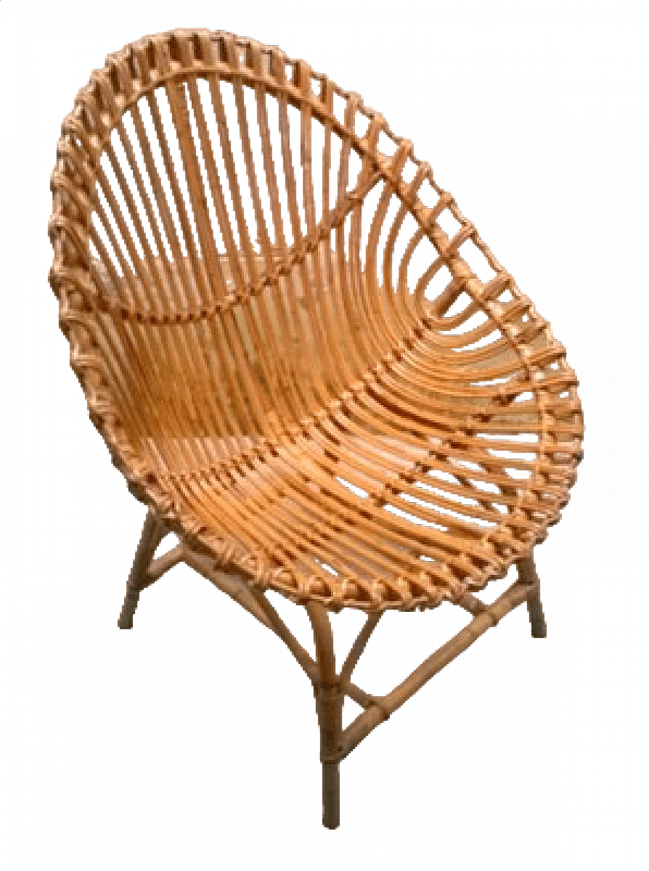 Rattan and rush egg chair, 1950s 3