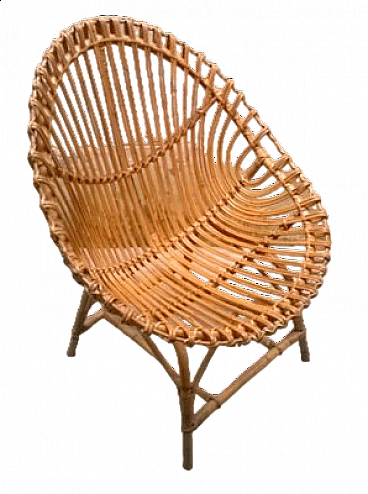 Sedia a uovo in rattan e giunco, anni '50
