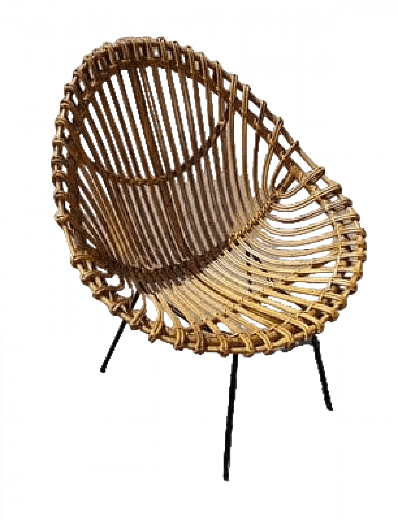 Sedia in rattan con gambe in metallo, anni '50 6