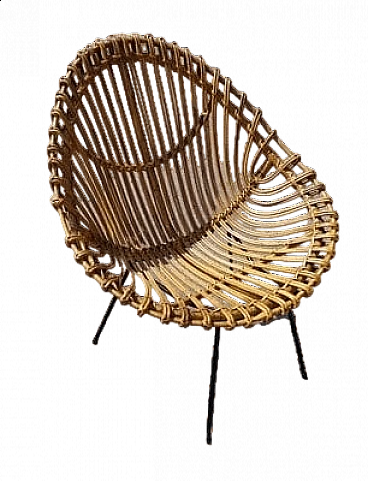 Rattan egg chair with metal legs, 1950s