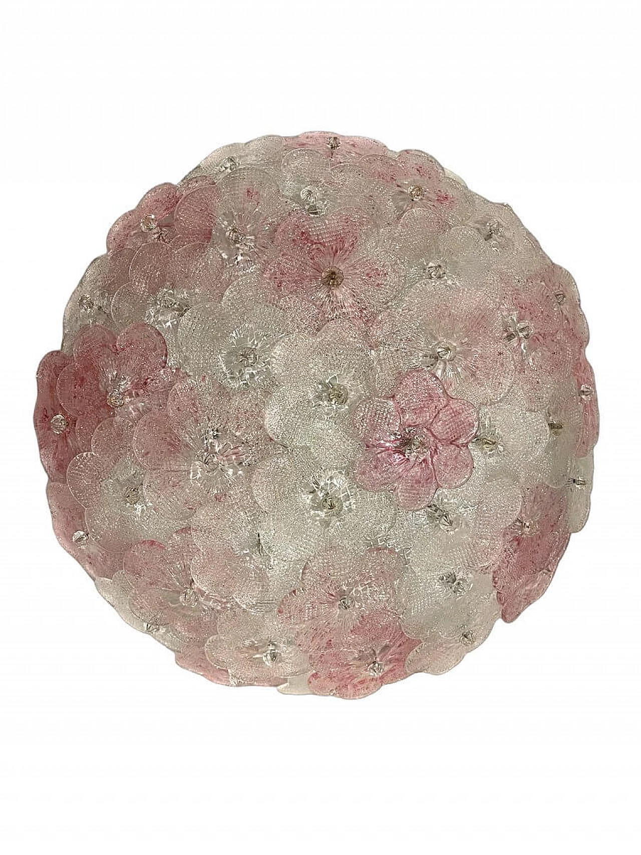 Ceiling lamp with pink and transparent Murano glass flowers by Seguso, 1980s 1