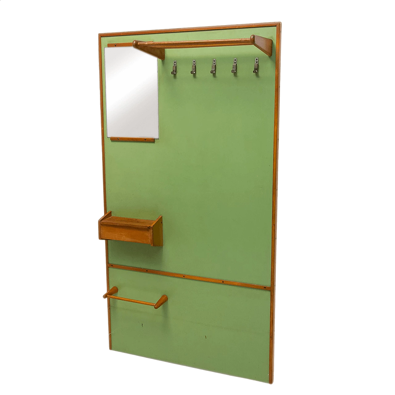 Appendiabiti da parete in legno e similpelle, anni '50 13