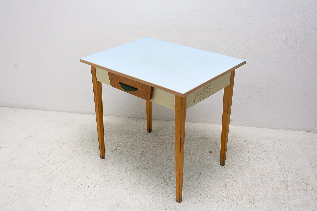 Wood and formica table with drawer, 1960s 3