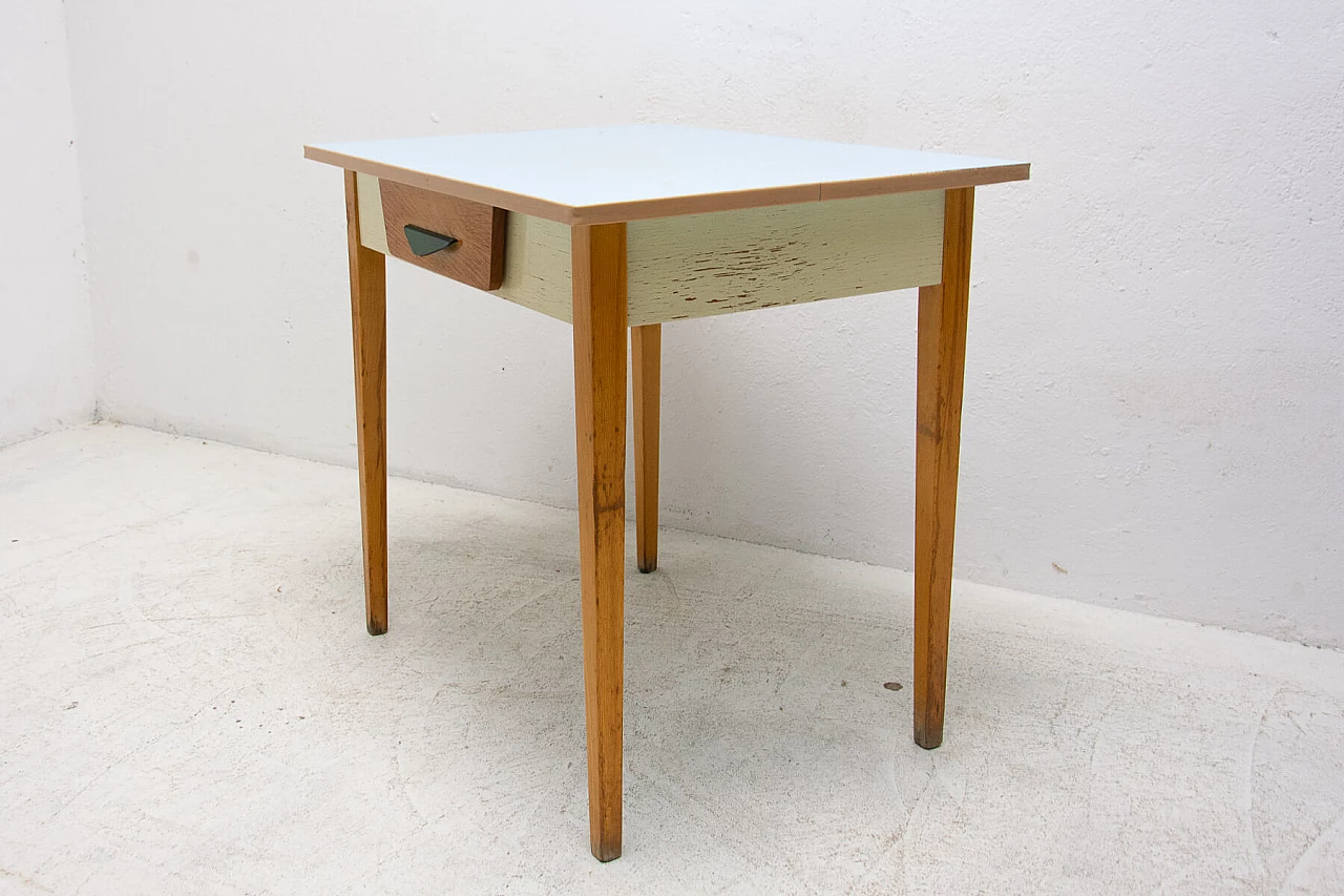 Wood and formica table with drawer, 1960s 5