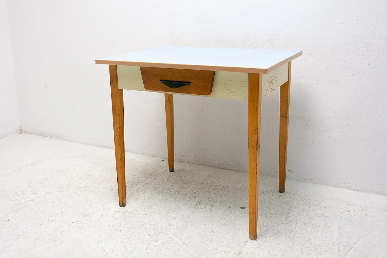 Wood and formica table with drawer, 1960s 16