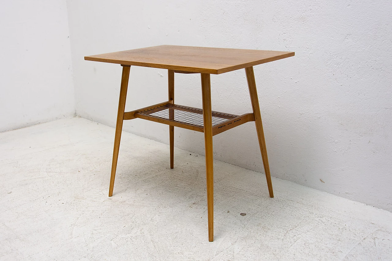 Oak side table with double shelf by Dřevopodnik Holešov, 1960s 2