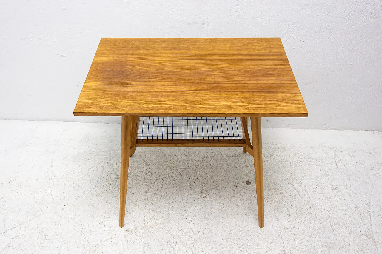Oak side table with double shelf by Dřevopodnik Holešov, 1960s 3