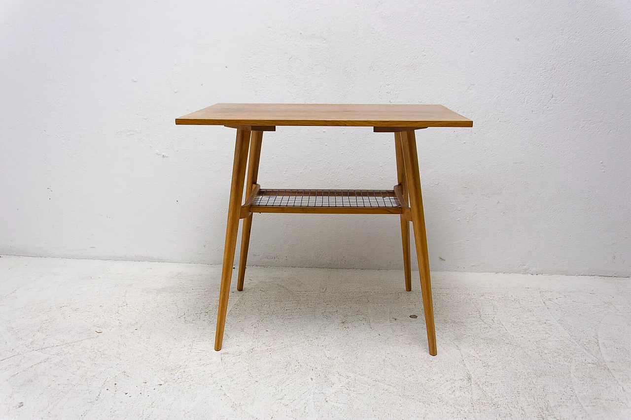 Oak side table with double shelf by Dřevopodnik Holešov, 1960s 10