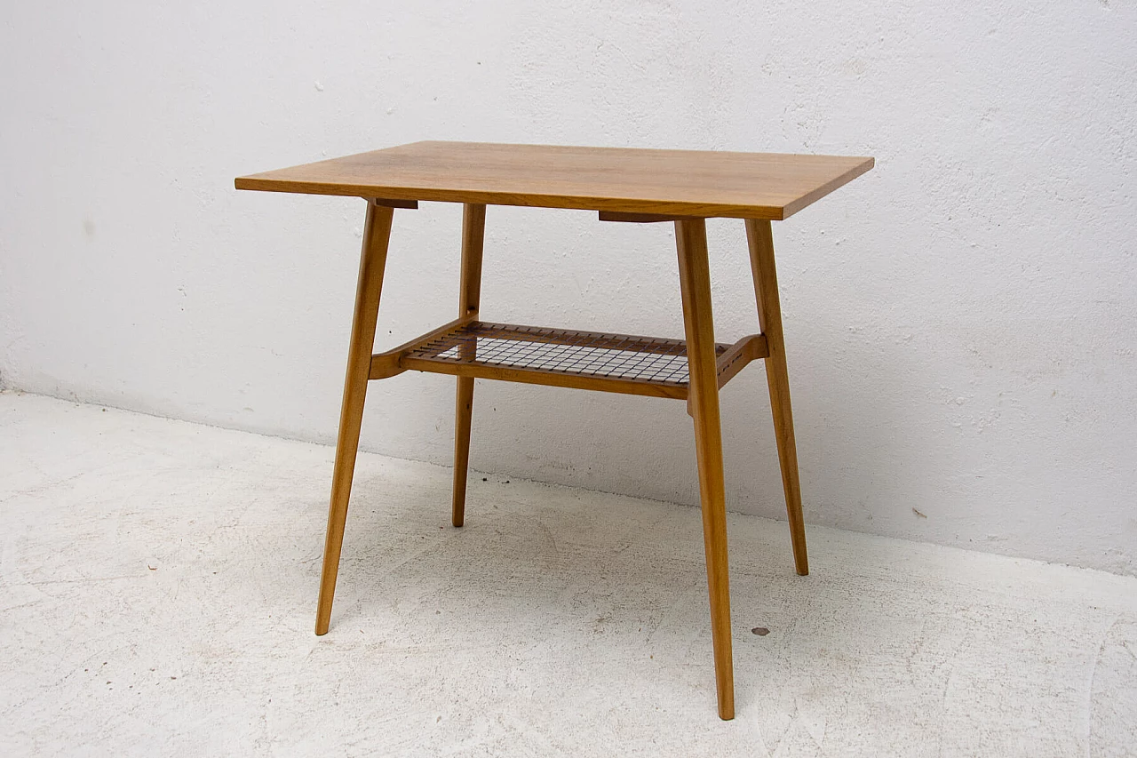 Oak side table with double shelf by Dřevopodnik Holešov, 1960s 13