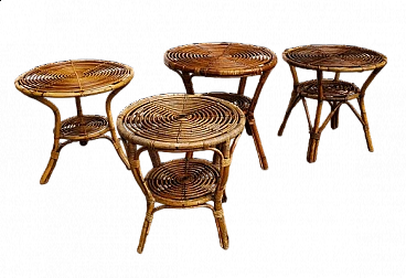4 Round wicker side tables, 1950s