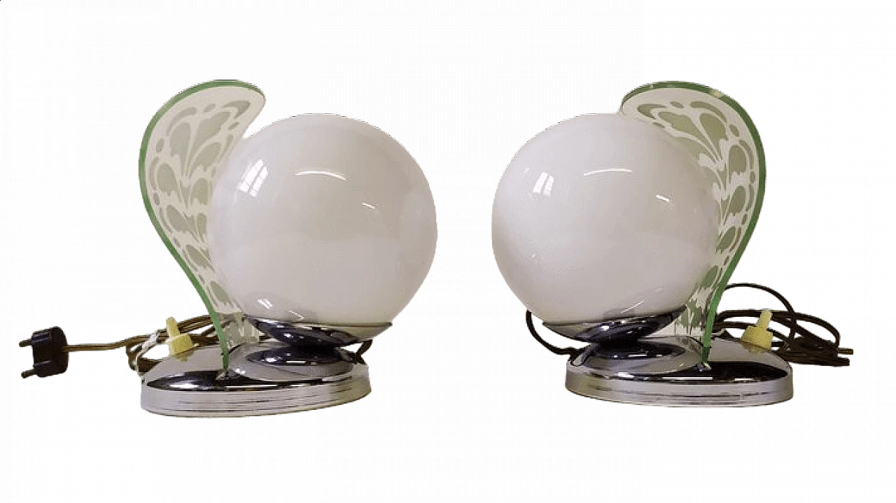 Pair of Art Decò table lamps with etched glass, 1920s 10