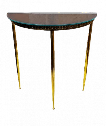 Brass console table with glass top, 1940s