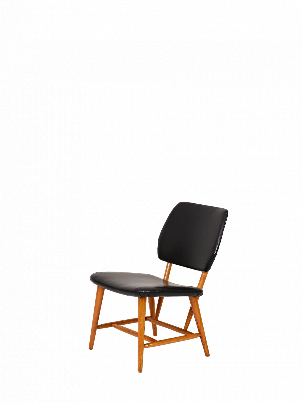 Wood and black leather chair, 1950s 10