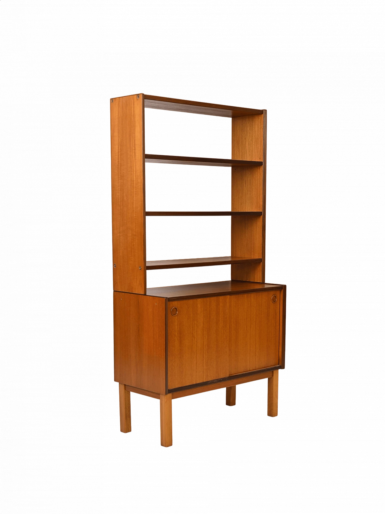 Libreria in teak con scomparto ad ante scorrevoli, anni '60 12