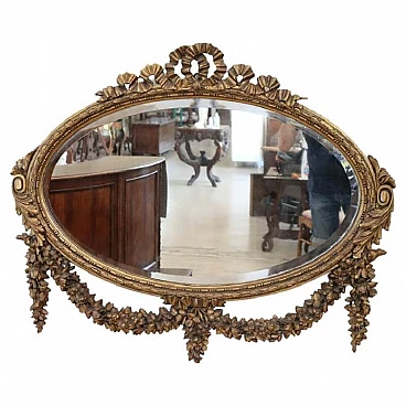 Specchio ovale in legno dorato stile Luigi XVI, anni '20