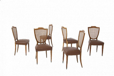 6 Vienna straw and leather chairs by Paolo Buffa, 1950s