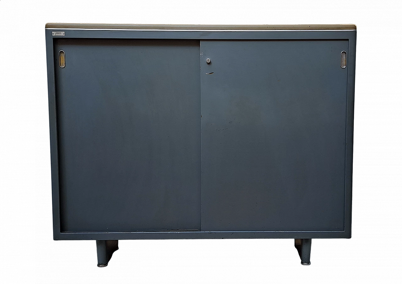 Grey lacquered metal cabinet with sliding doors by FIAMCA, 1950s 11