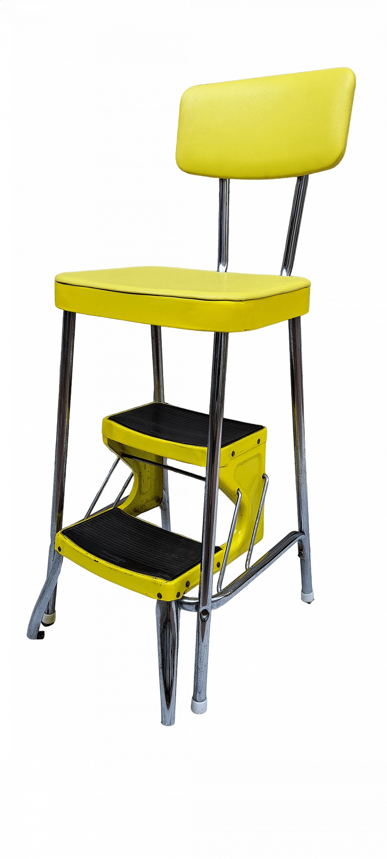 Stool with ladder in metal and faux leather by Prestige, 1960s 9