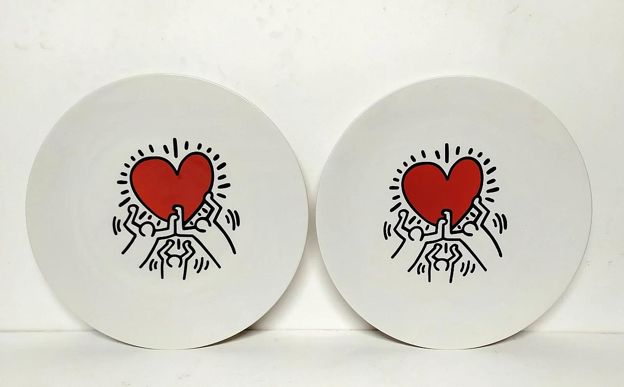 Pair of ceramic plates by Keith Haring, 1990s 3