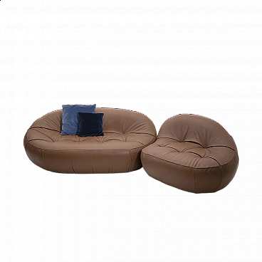 Plumpstones brown capitonné leather sofa by spHaus