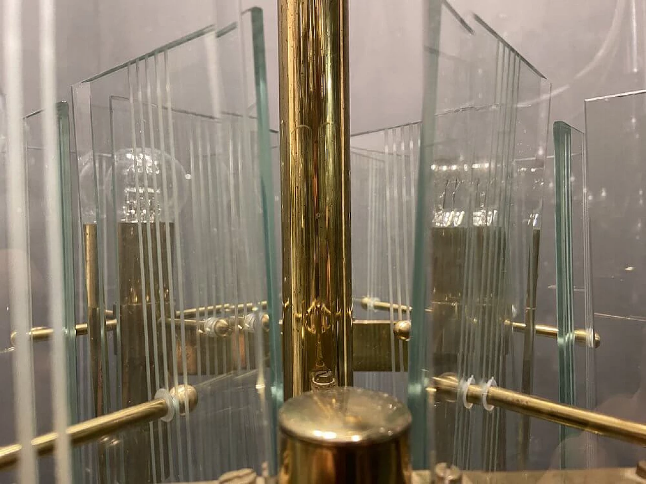 Brass and glass chandelier by Gaetano Sciolari, 1970s 2