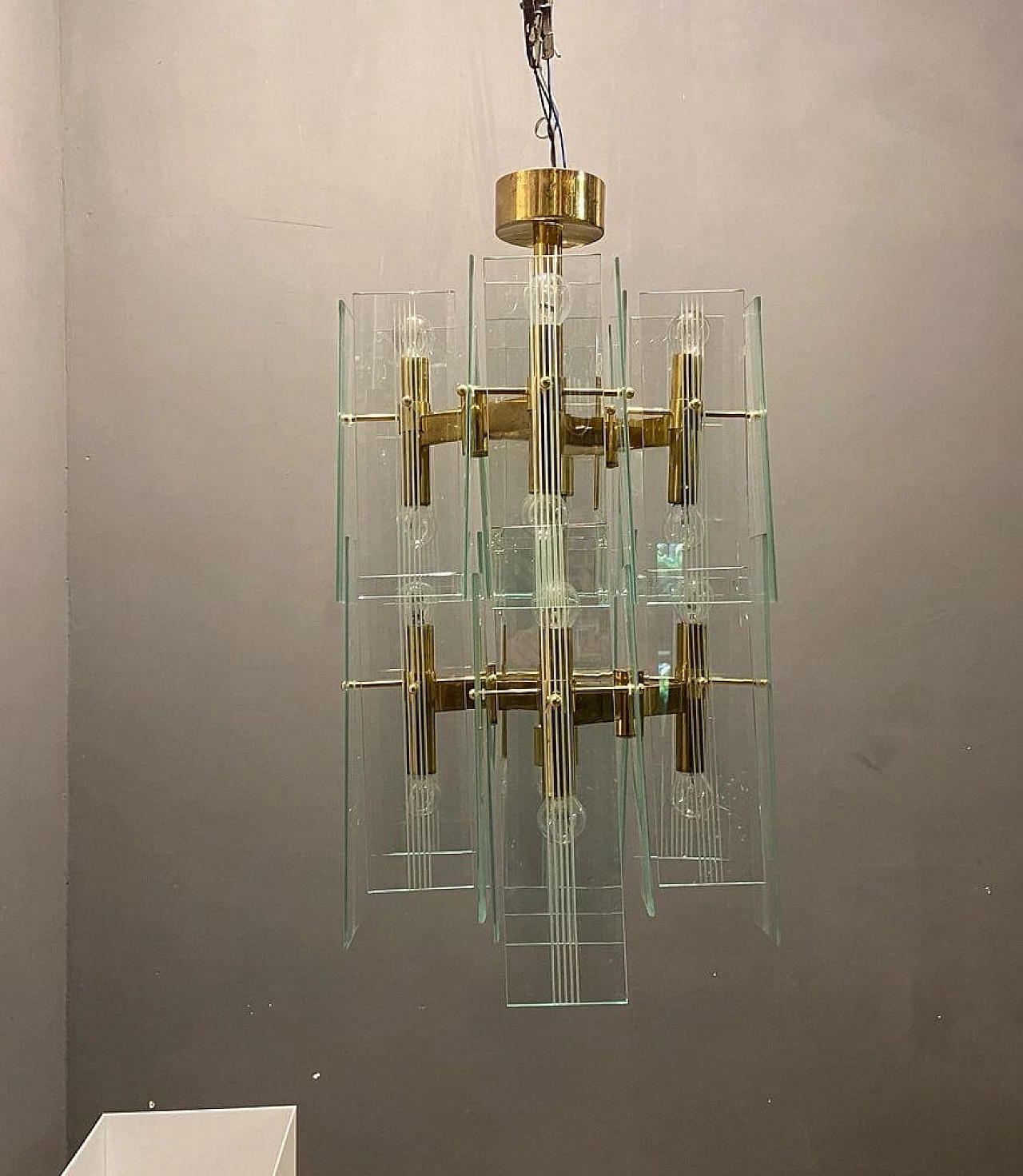 Brass and glass chandelier by Gaetano Sciolari, 1970s 4