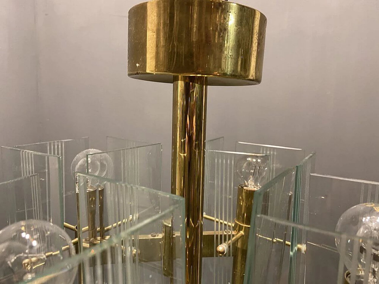 Brass and glass chandelier by Gaetano Sciolari, 1970s 5