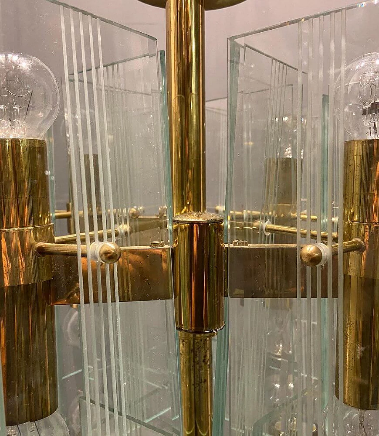 Brass and glass chandelier by Gaetano Sciolari, 1970s 6