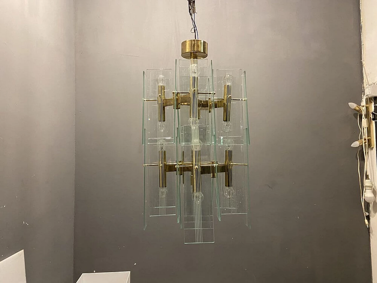 Brass and glass chandelier by Gaetano Sciolari, 1970s 8