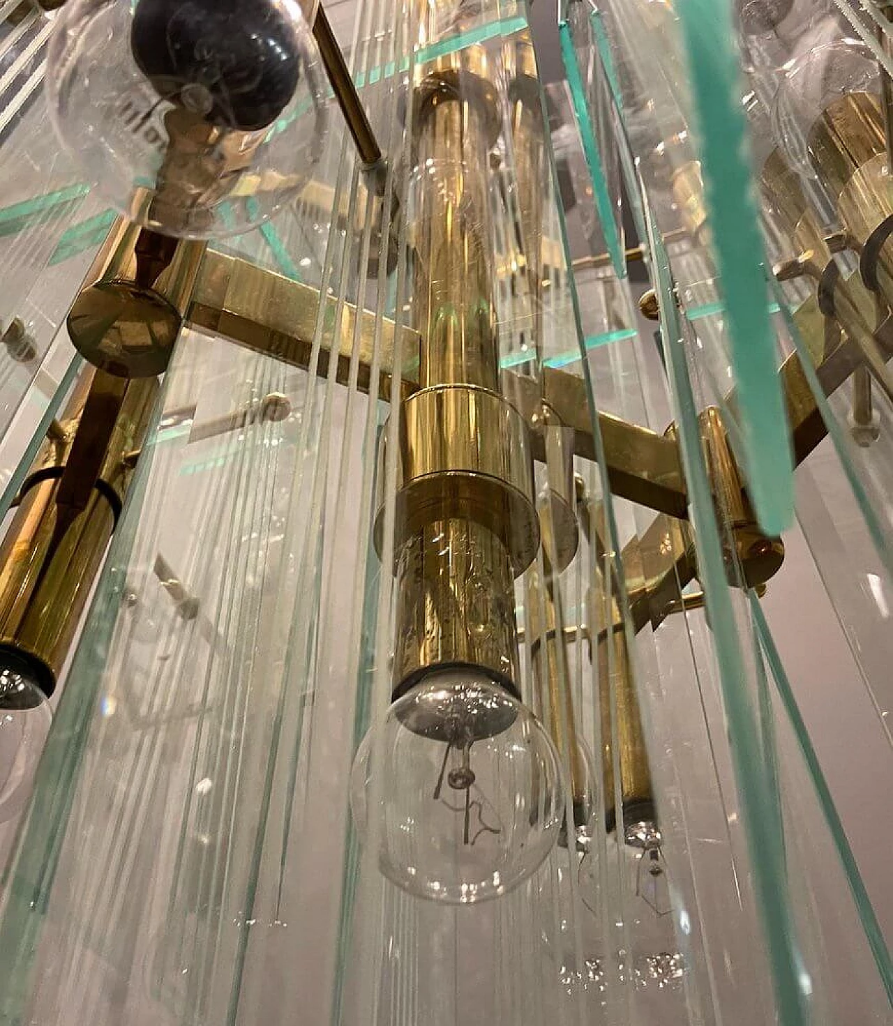 Brass and glass chandelier by Gaetano Sciolari, 1970s 10