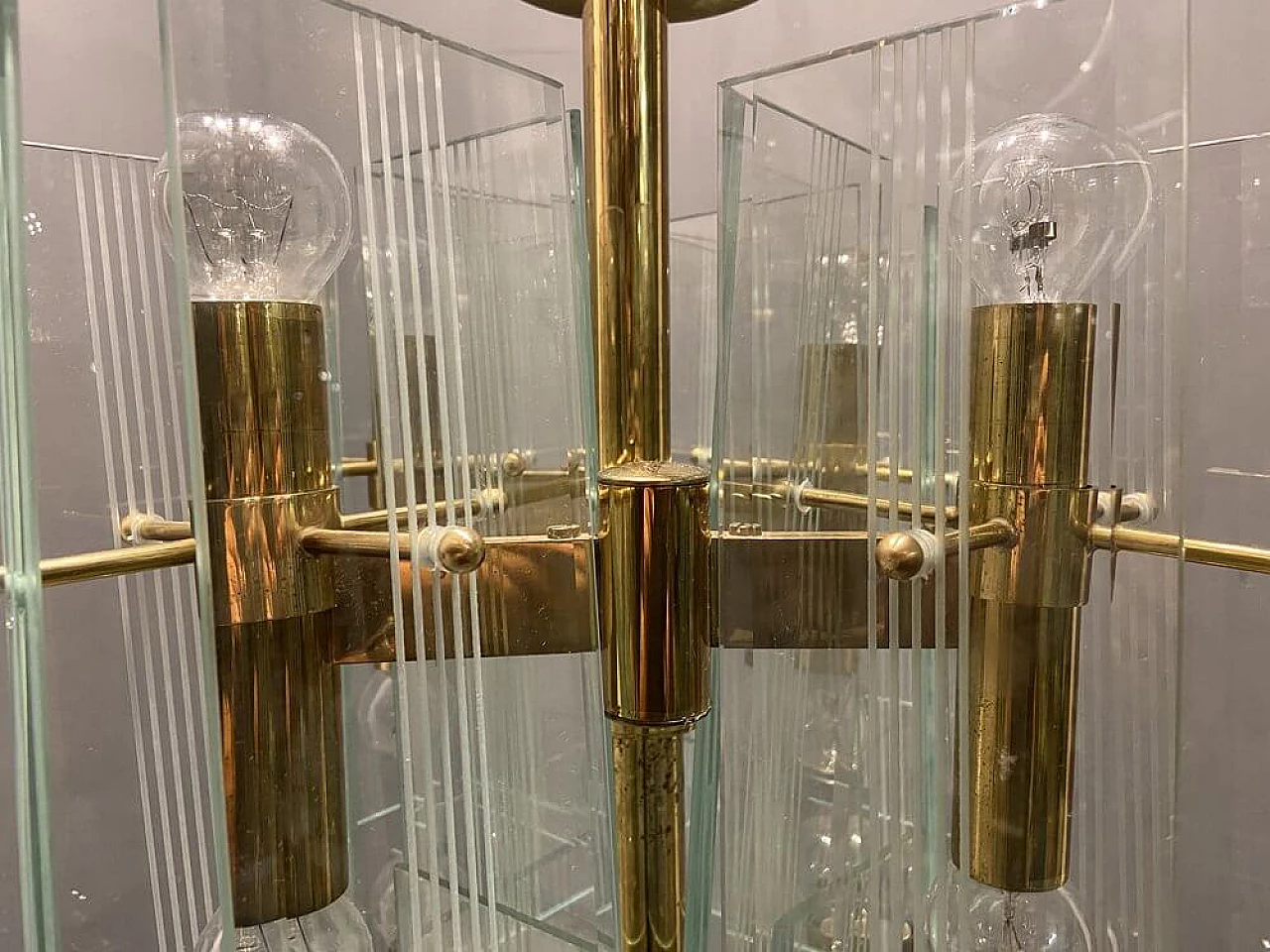 Brass and glass chandelier by Gaetano Sciolari, 1970s 11