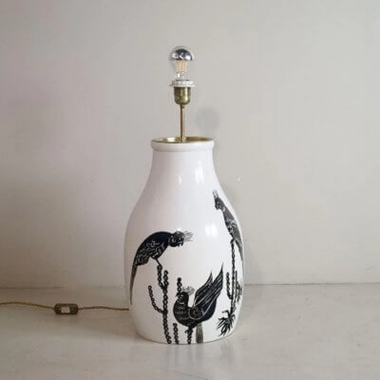 Lampada da tavolo in ceramica smaltata con paralume azzurro, anni '60 2