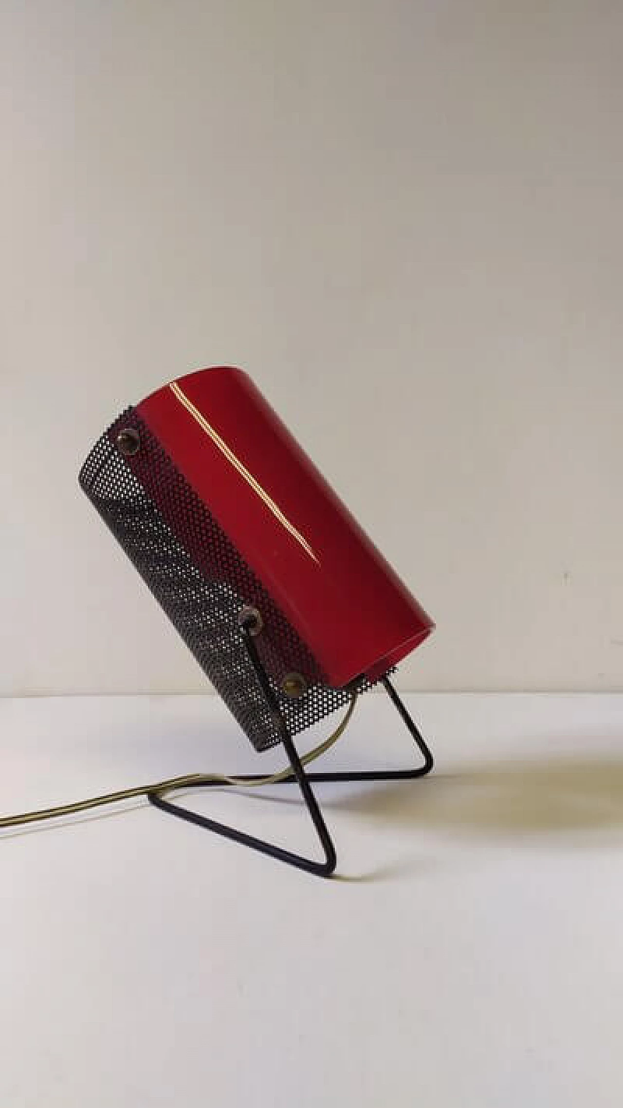 Table lamp in red plexiglass and iron by Stilux, 1950s 1