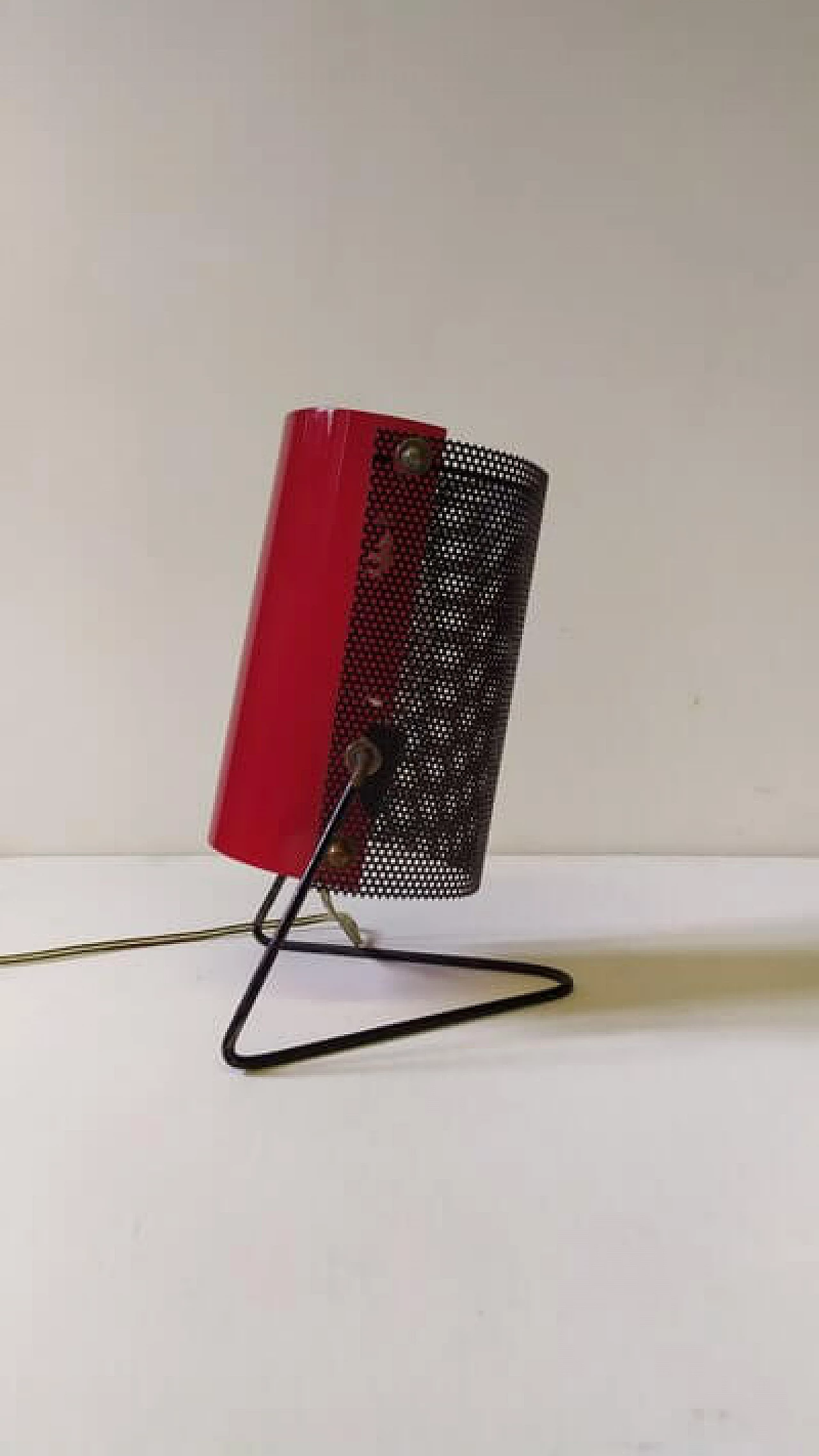 Table lamp in red plexiglass and iron by Stilux, 1950s 8