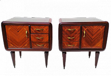 Pair of two-tone teak bedside tables by Paolo Buffa, 1940s