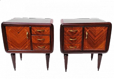 Pair of two-tone teak bedside tables by Paolo Buffa, 1940s