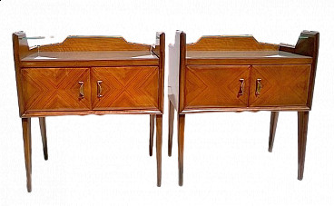 Pair of teak bedside tables with double glass top by Paolo Buffa, 1940s