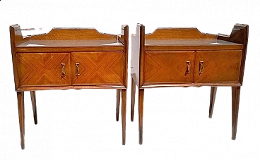 Pair of teak bedside tables with double glass top by Paolo Buffa, 1940s