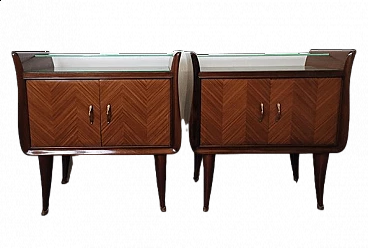 Pair of bedside tables in wood and glass attributed to Paolo Buffa, 1950s
