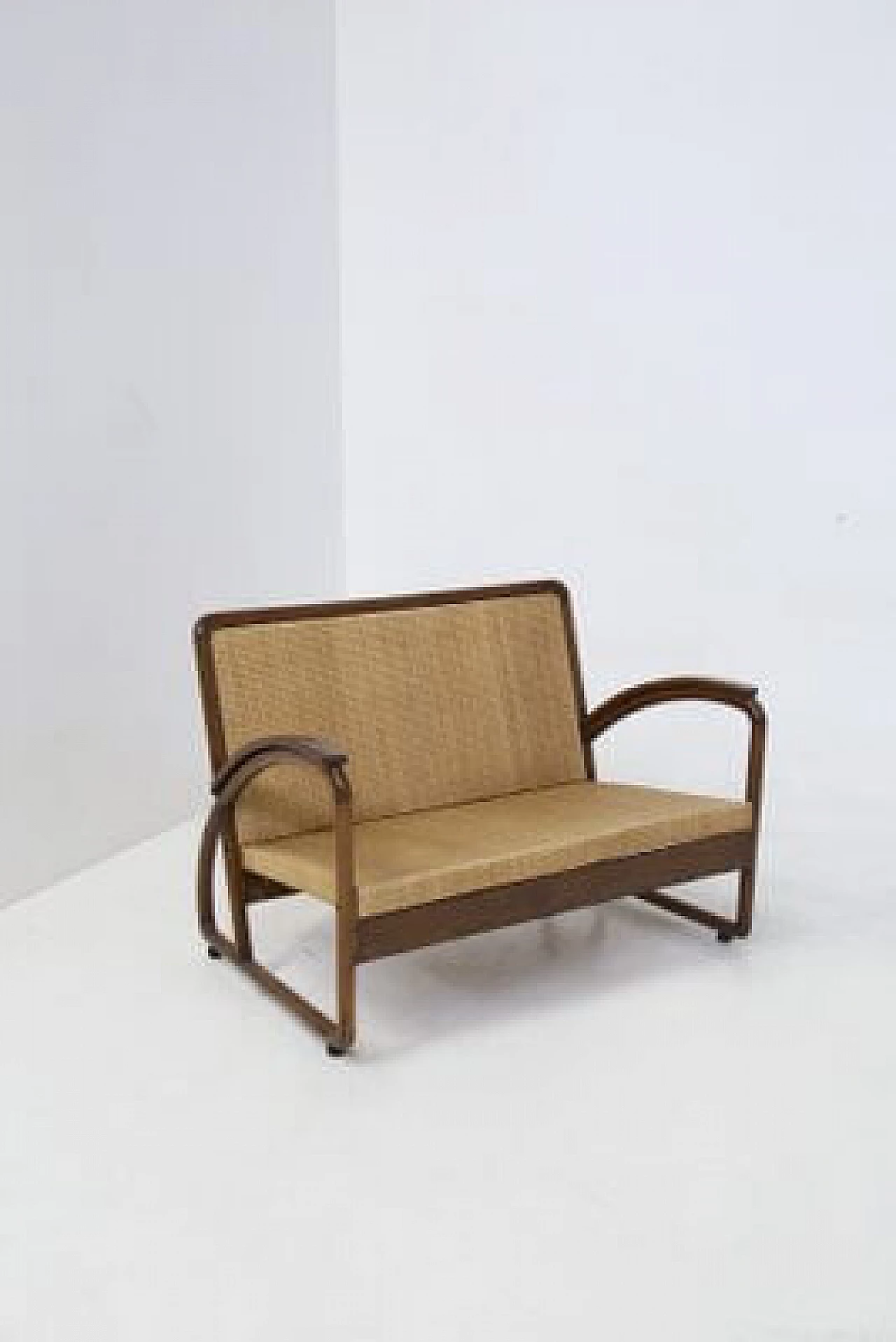 Rationalist style sofa in wood and wicker, 1920s 1
