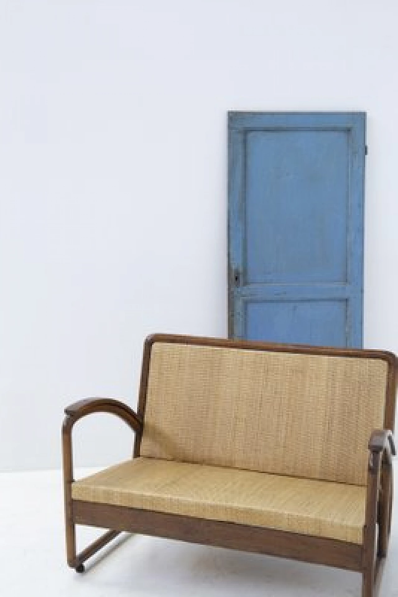 Rationalist style sofa in wood and wicker, 1920s 10