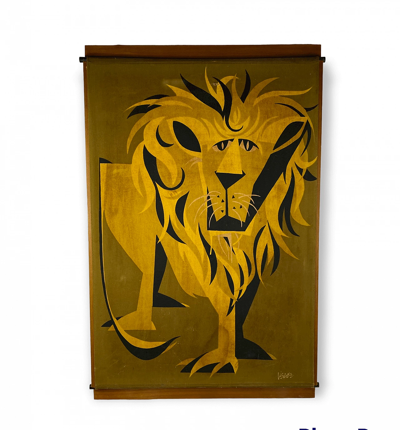 Pannello in legno ricoperto di tessuto raffigurante un leone, anni '60 5