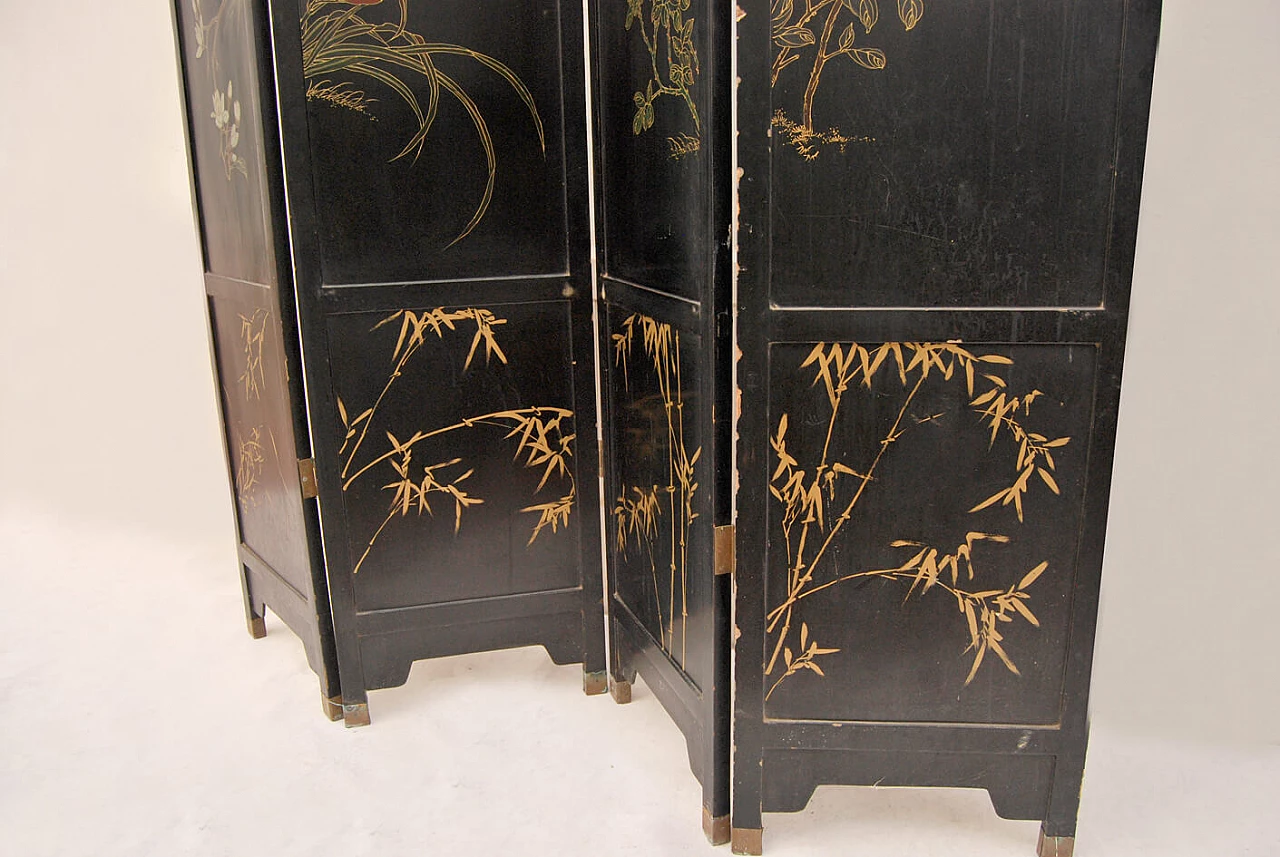 Lacquered wooden screen with painted and mother-of-pearl decorations, 1930s 9