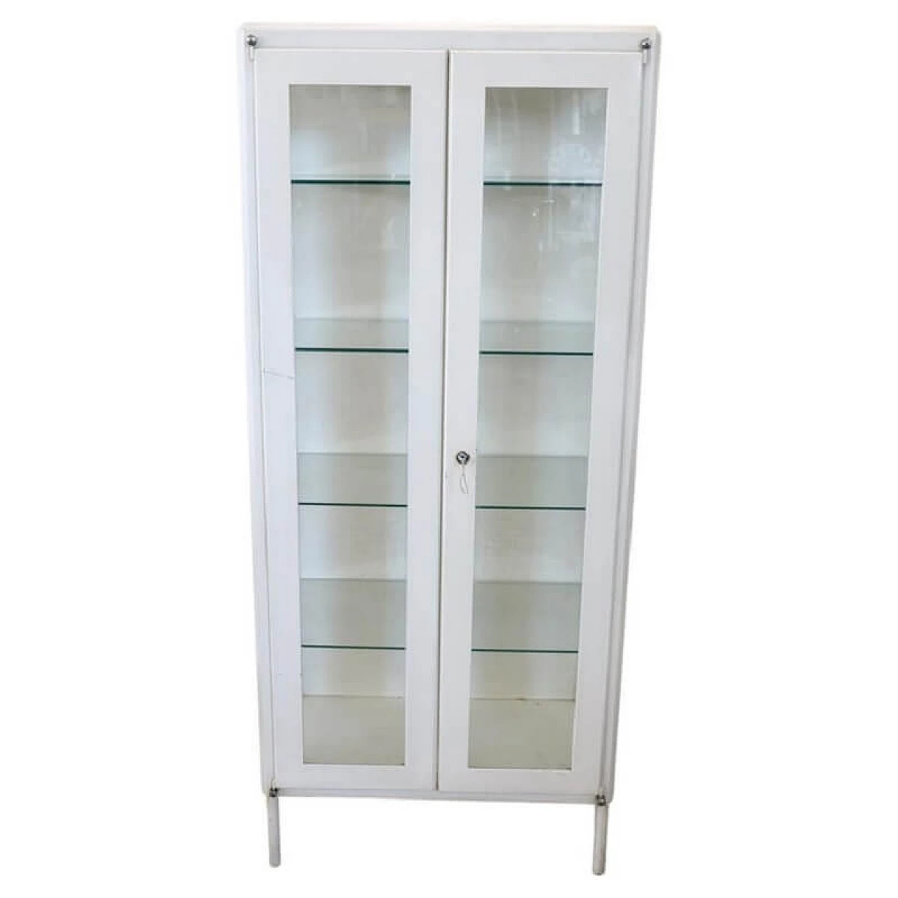 Medical practice glass cabinet in white lacquered metal, 1960s 1